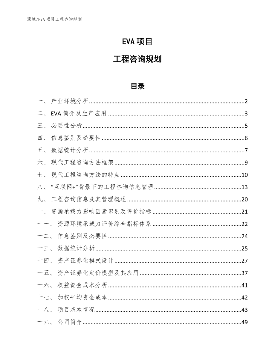 EVA项目工程咨询规划_范文_第1页