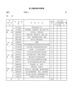 公司员工通用专项项目考核情况记录表