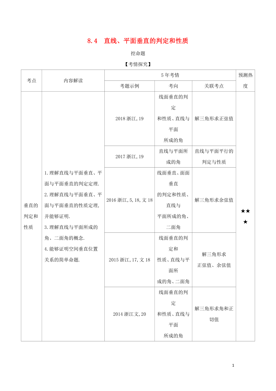 （浙江專用）2020版高考數(shù)學(xué)一輪總復(fù)習(xí) 專題8 立體幾何 8.4 直線、平面垂直的判定和性質(zhì)檢測(cè)_第1頁