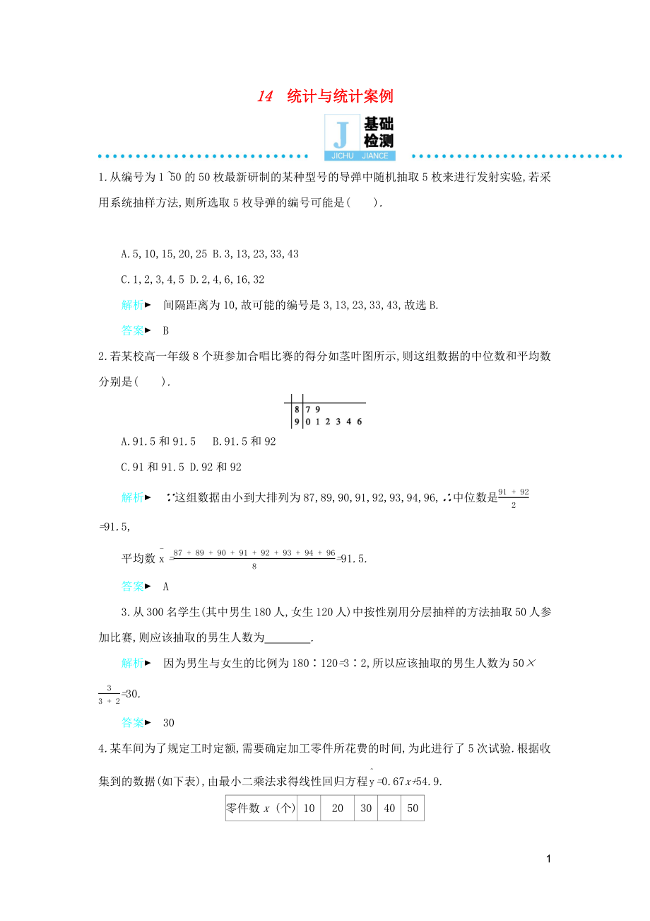 2019高考数学二轮复习 第一篇 微型专题 微专题14 统计与统计案例练习 理_第1页