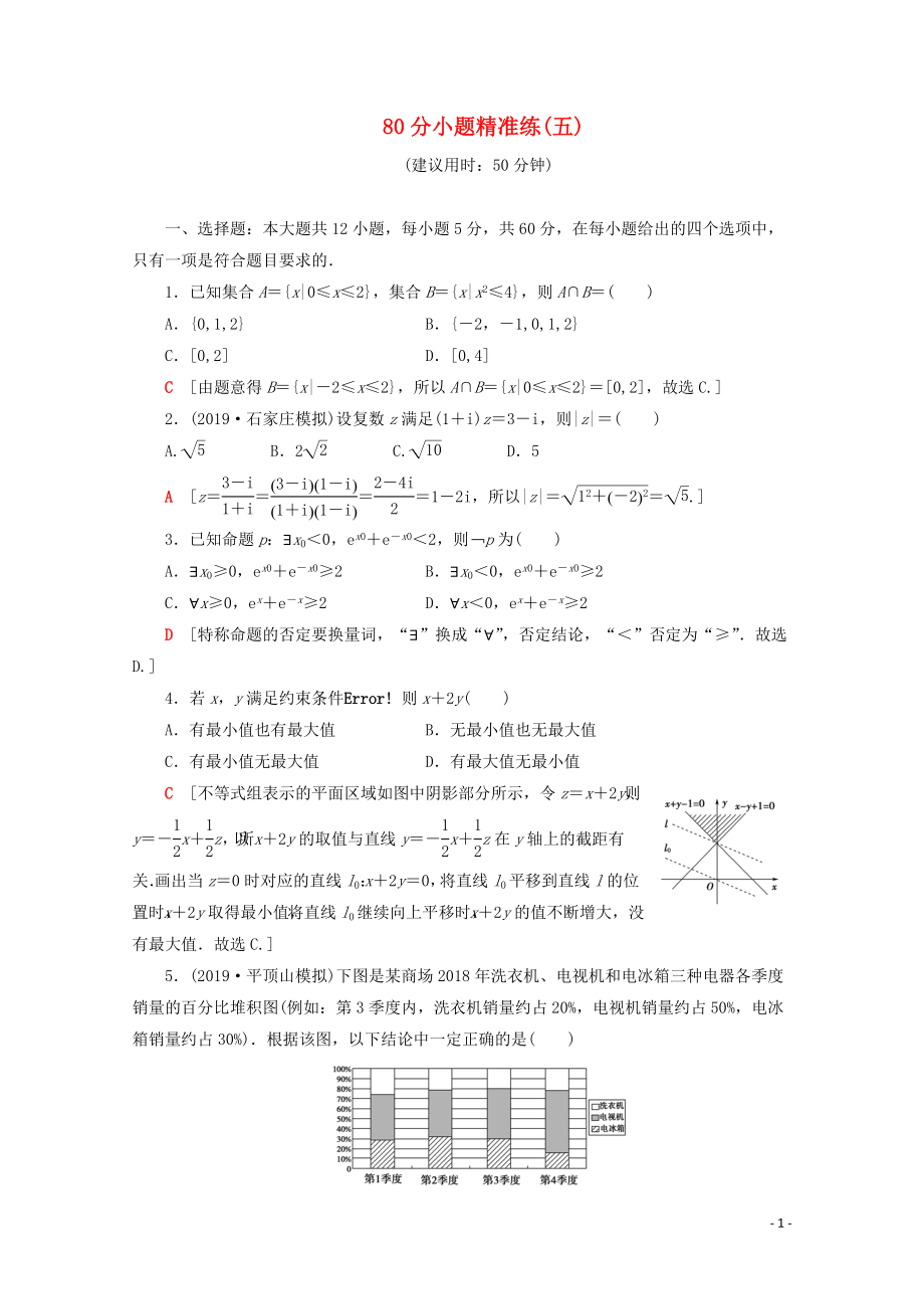 （通用版）2020高考數(shù)學二輪復習 80分小題精準練（五）文_第1頁