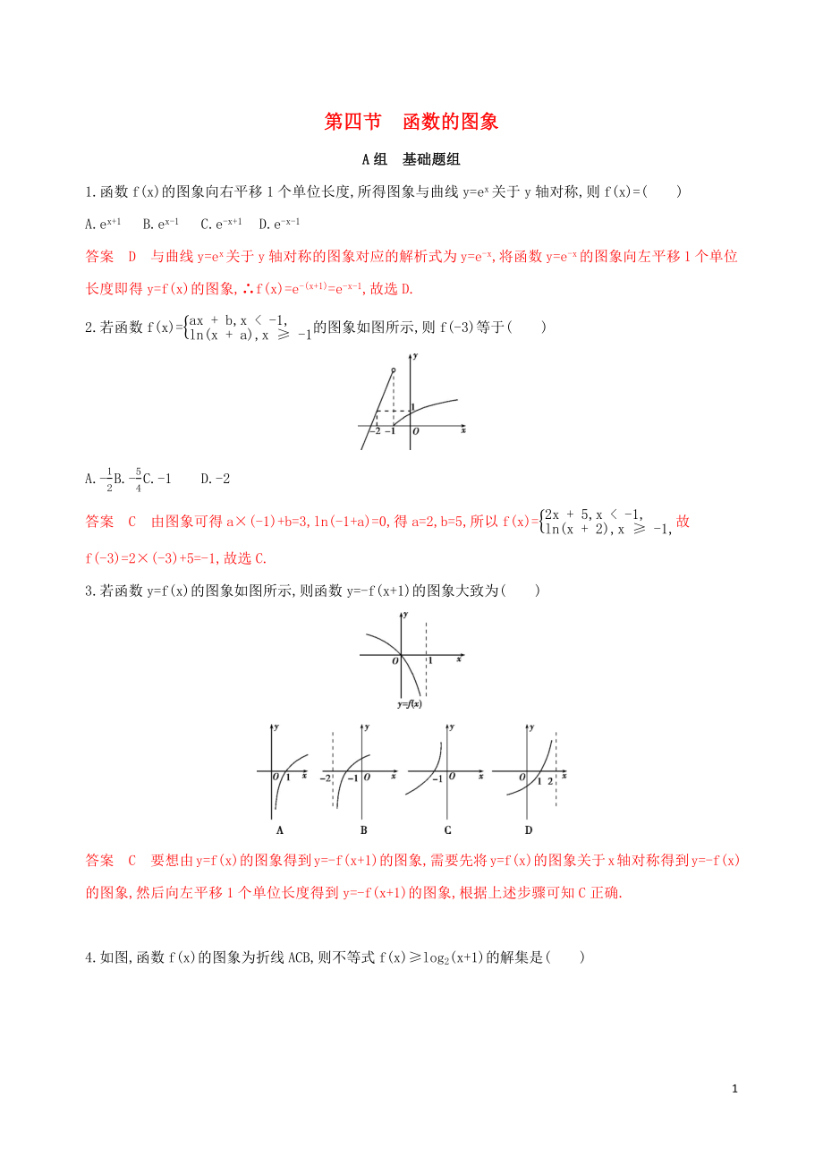 （課標(biāo)通用）2020版高考數(shù)學(xué)大一輪復(fù)習(xí) 第二章 4 第四節(jié) 函數(shù)的圖象精練 理_第1頁(yè)