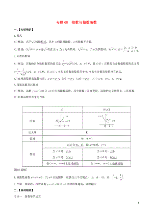 （山東專用）2020年高考數(shù)學(xué)一輪復(fù)習(xí) 專題08 指數(shù)與指數(shù)函數(shù)（含解析）