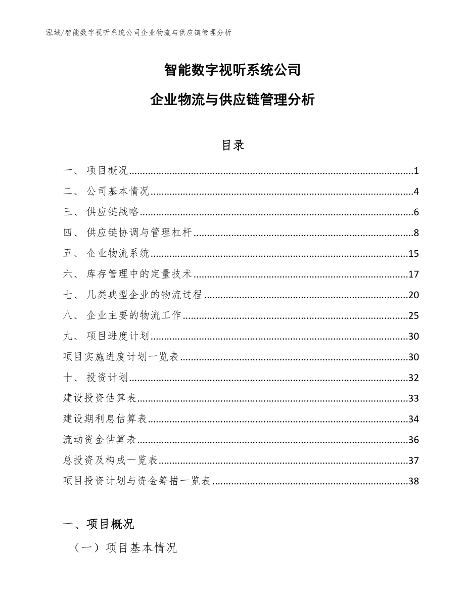 智能数字视听系统公司企业物流与供应链管理分析_范文_第1页