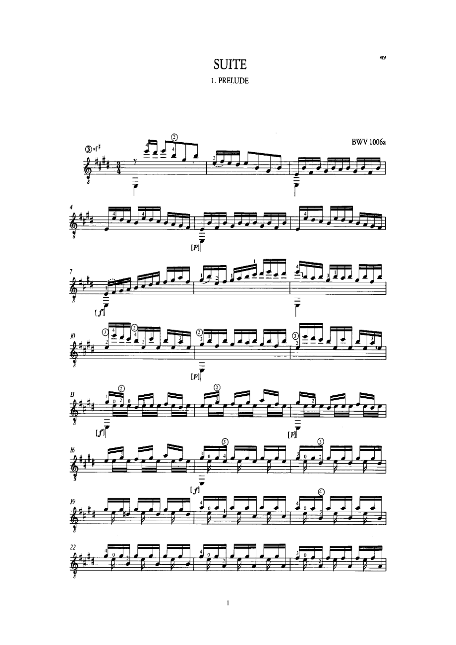 《巴赫琉特琴组曲第四首》Bach-Lute suite No.4 in E major (BWV. 1006a) J. S. Bach(古典吉他谱)_第1页