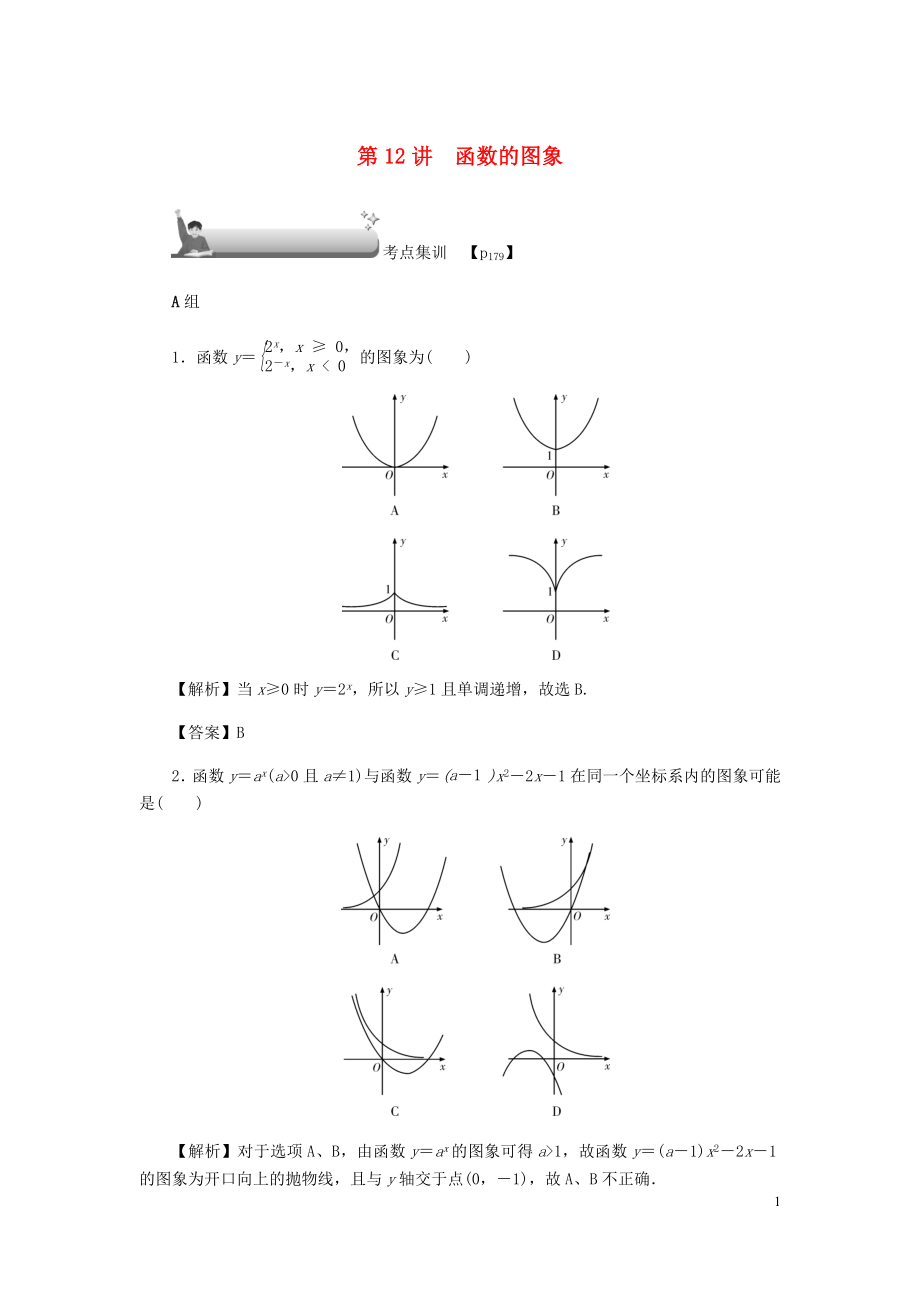 （名師導(dǎo)學(xué)）2020版高考數(shù)學(xué)總復(fù)習(xí) 第二章 函數(shù) 第12講 函數(shù)的圖象考點(diǎn)集訓(xùn) 文（含解析）新人教A版_第1頁(yè)