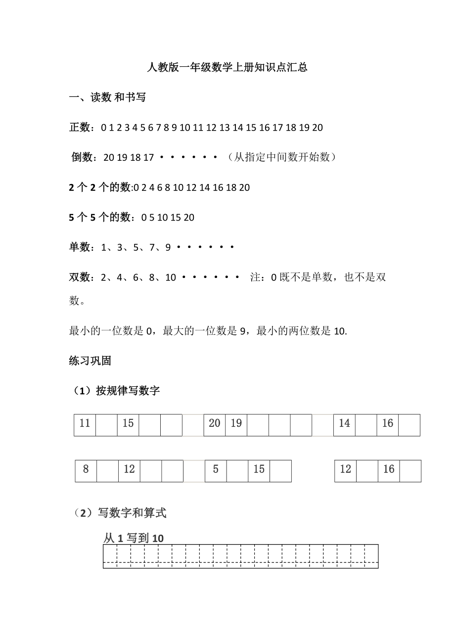 一年级上册数学知识点归纳_第1页