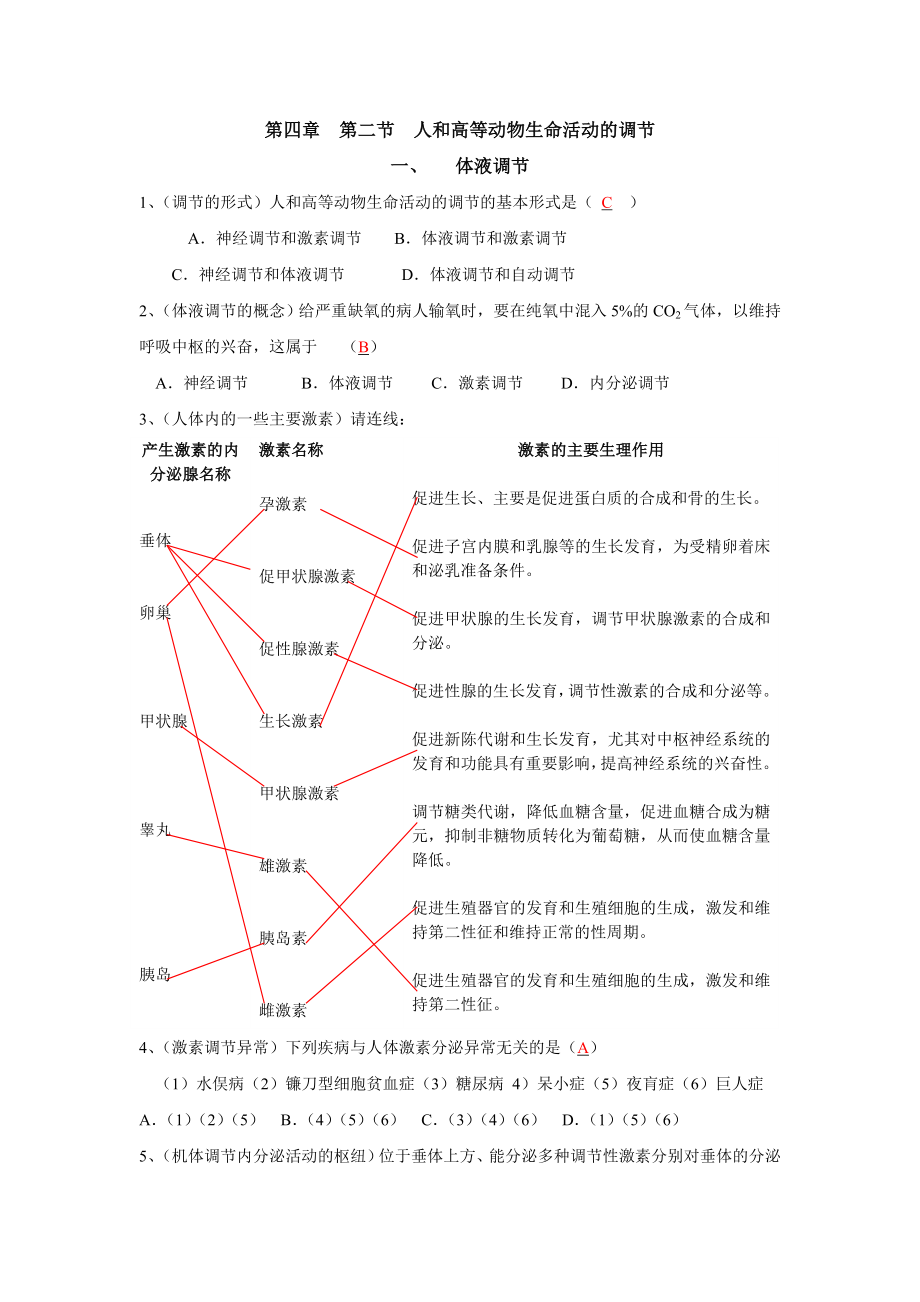 人和高等动物生命活动的调节练习_第1页