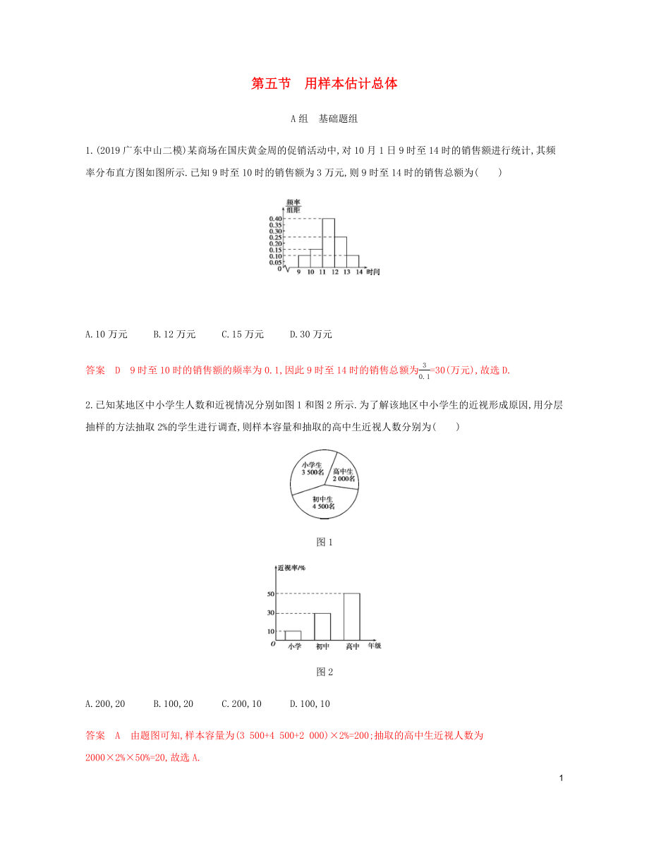 （新課標(biāo)）2020版高考數(shù)學(xué)總復(fù)習(xí) 第十章 第五節(jié) 用樣本估計總體練習(xí) 文 新人教A版_第1頁