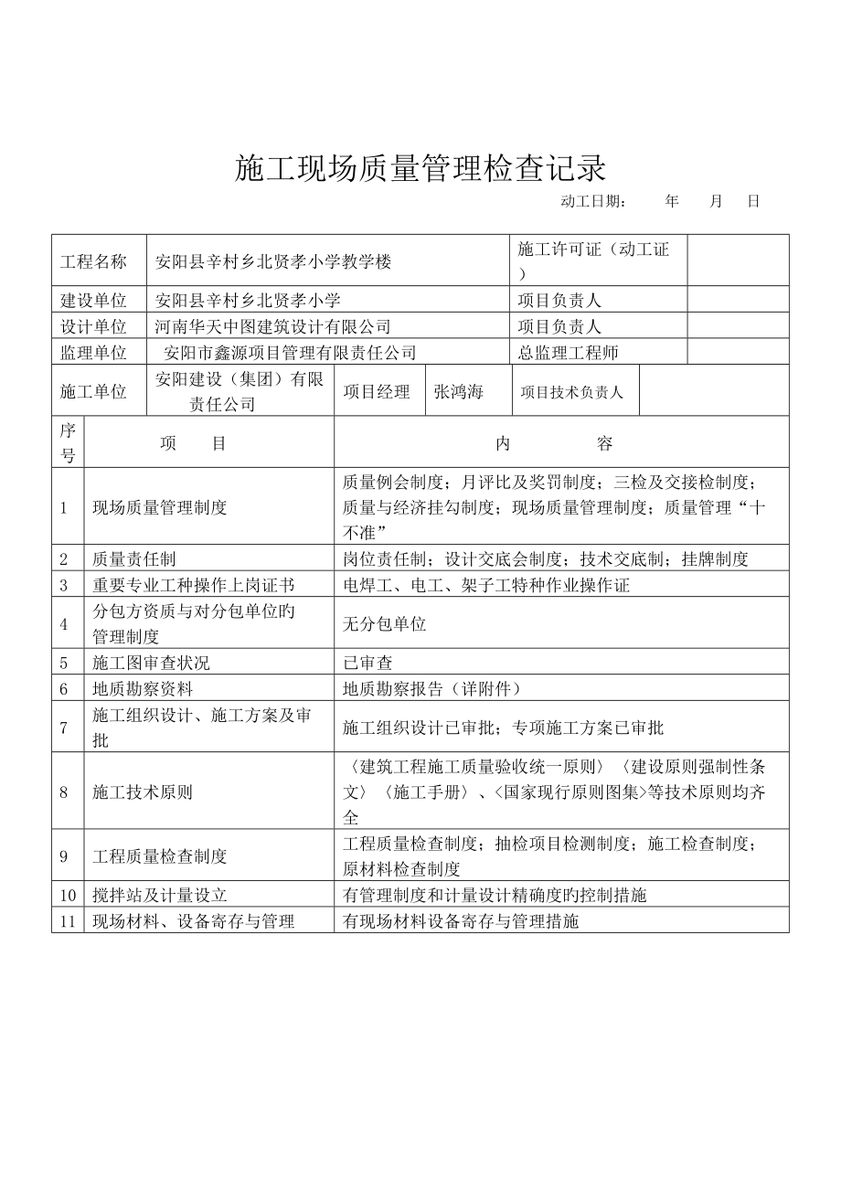 新版综合施工现场质量管理检查记录_第1页