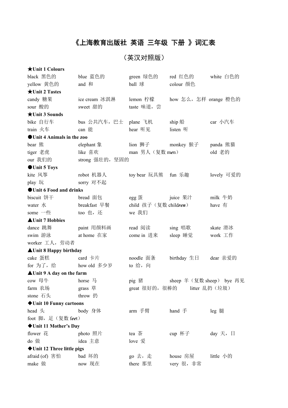 《上海教育出版社 牛津英语 三年级 下册 》词汇表_第1页
