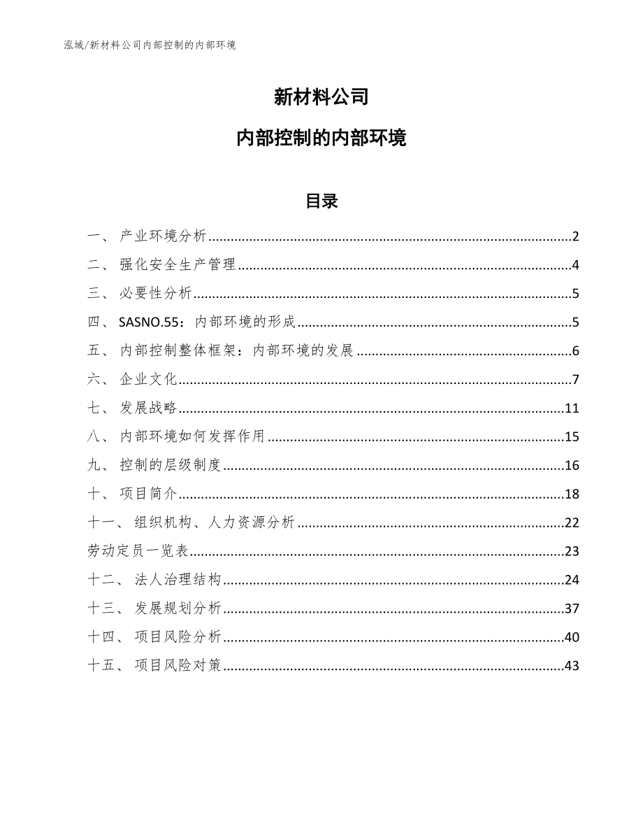 新材料公司内部控制的内部环境（范文）_第1页