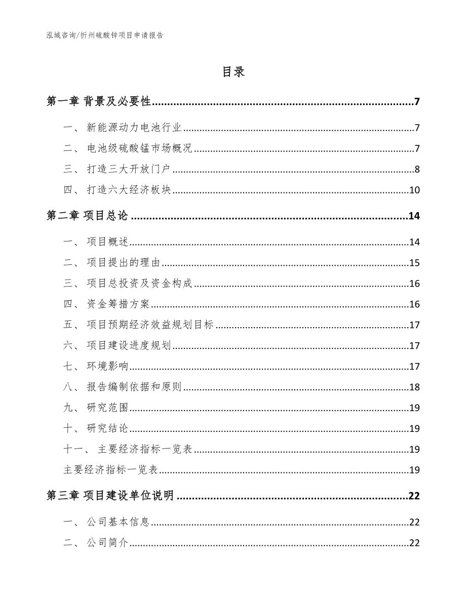 忻州硫酸锌项目申请报告（参考范文）_第1页