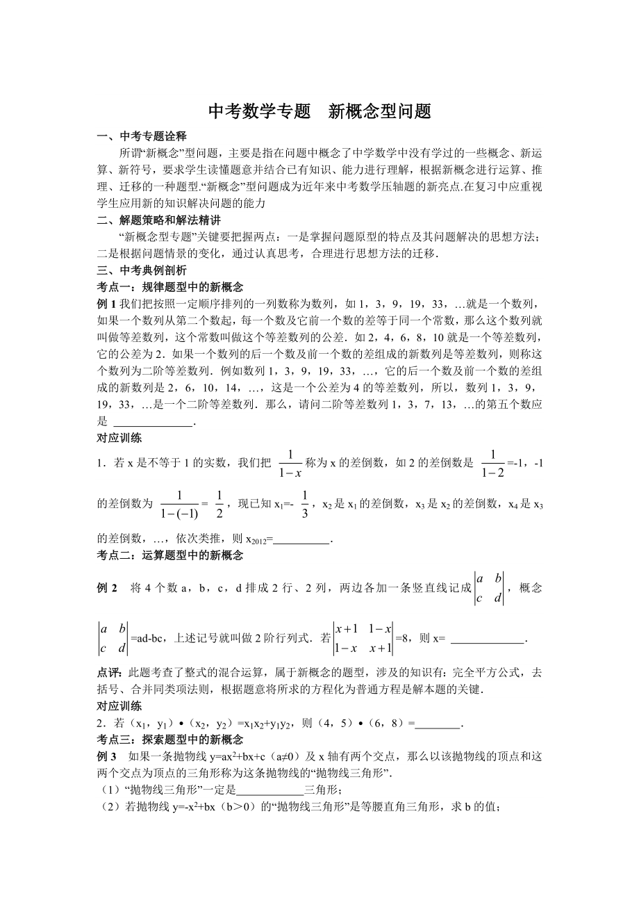 中考数学专题新概念型问题_第1页