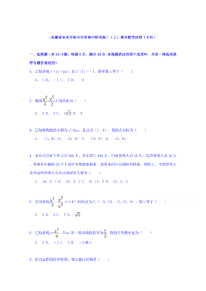 安徽省安庆市部分示范高中联考-高二上学期期末数学试卷(文科)