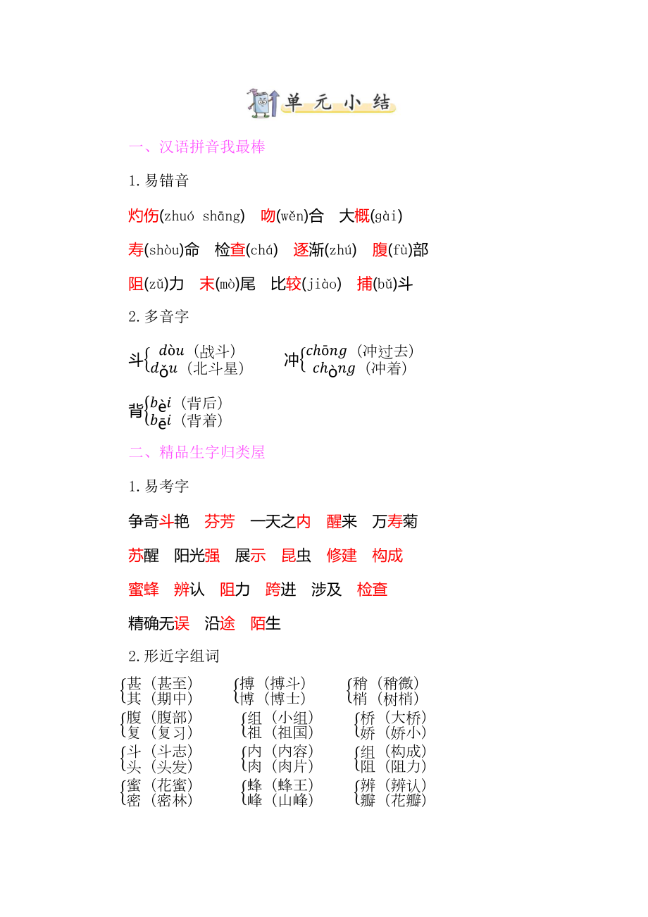 【部编新人教版】三年级下册语文：第四单元字词句读写知识小结_第1页