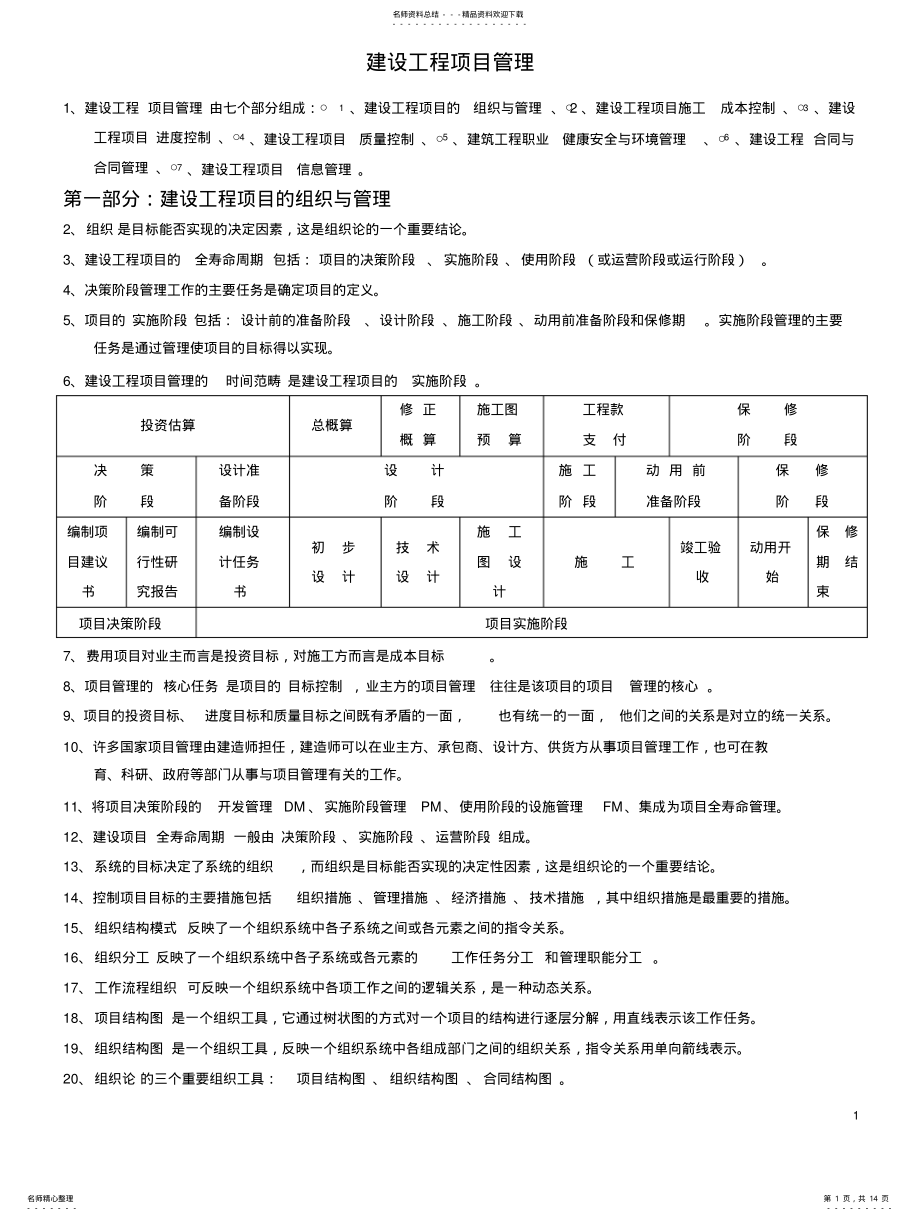 2022年2022年建设工程项目管理复习笔记_第1页