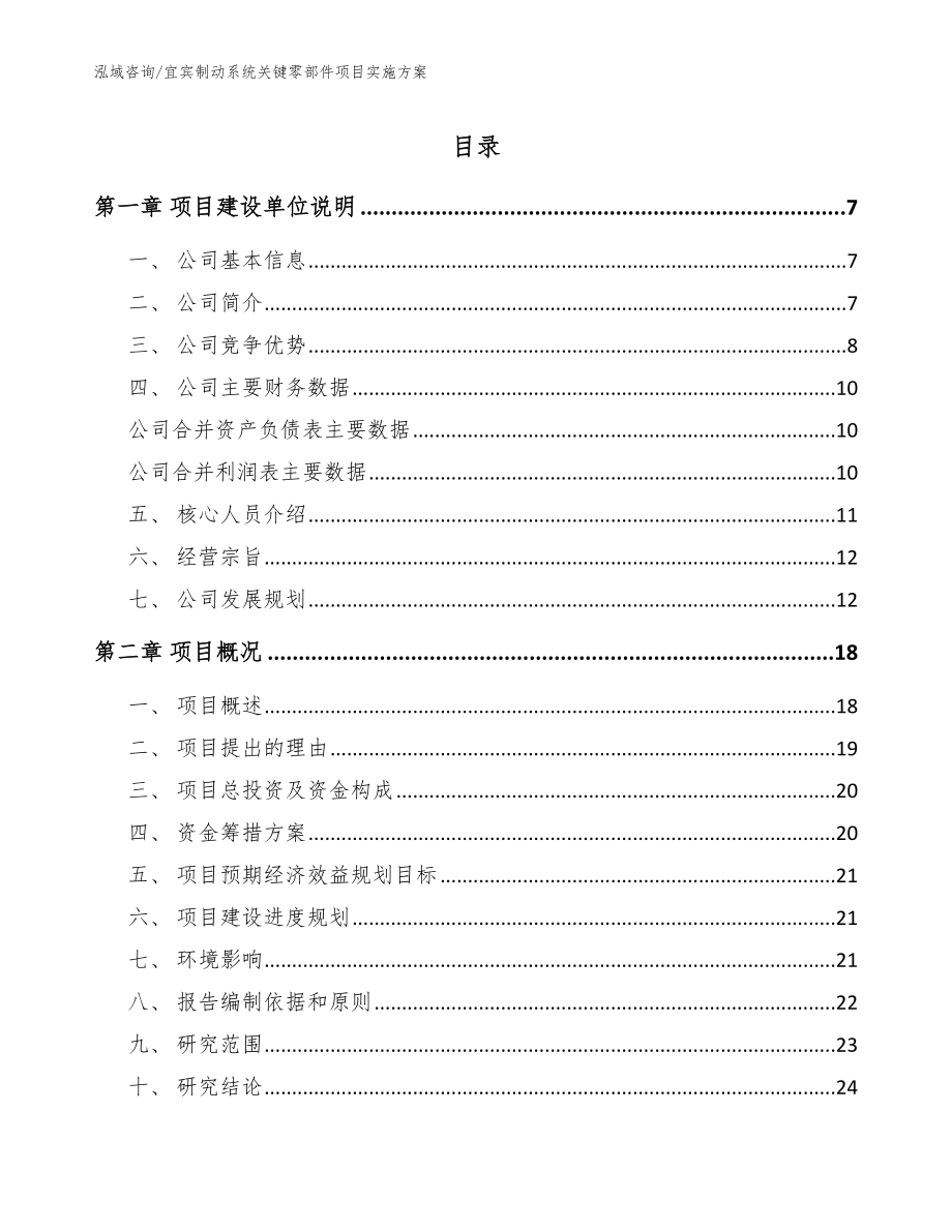 宜宾制动系统关键零部件项目实施方案（模板范本）_第1页