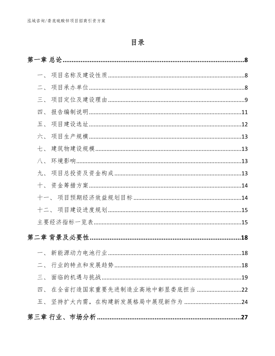 娄底硫酸锌项目招商引资方案（模板范文）_第1页