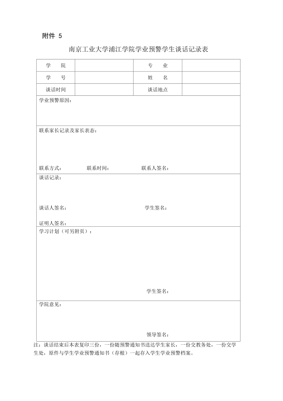 南京工业大学浦江学院学业预警学生谈话记录表_第1页