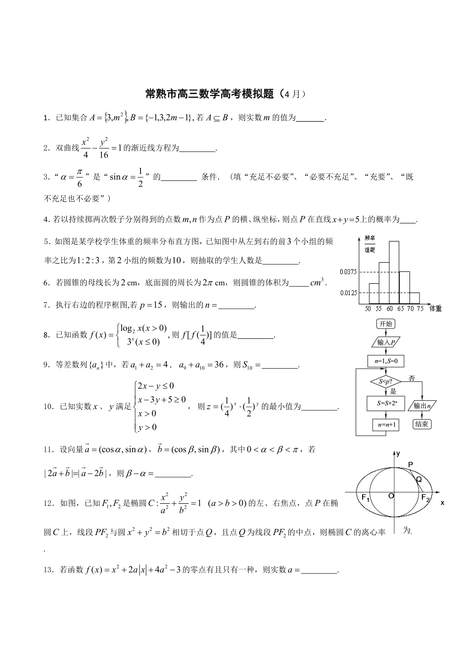 江苏常熟市2011届高三数学高考模拟题_第1页