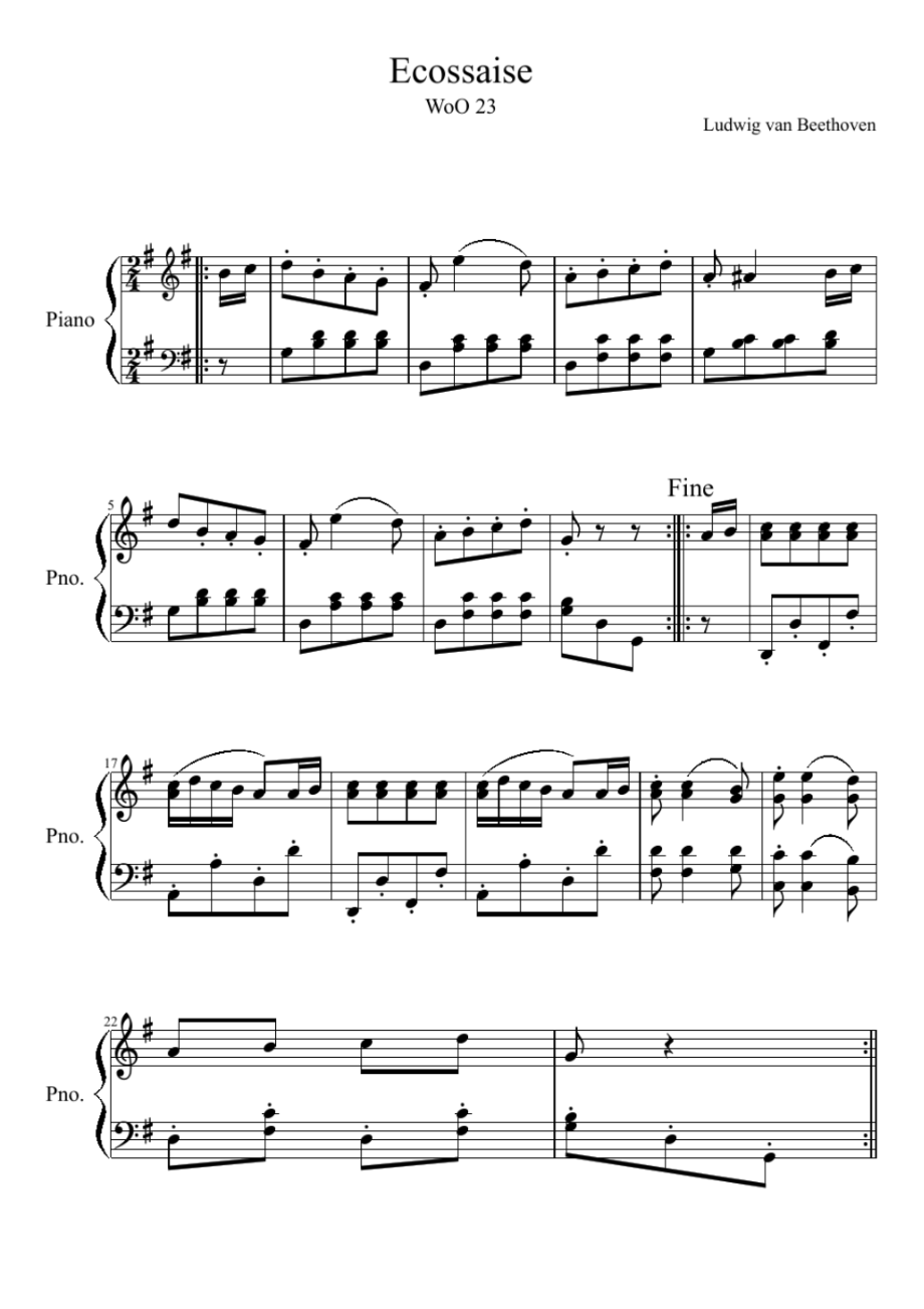 贝多芬(Beethoven)EcossaiseWoO23(Beethoven)原版五线谱钢琴谱乐谱_第1页