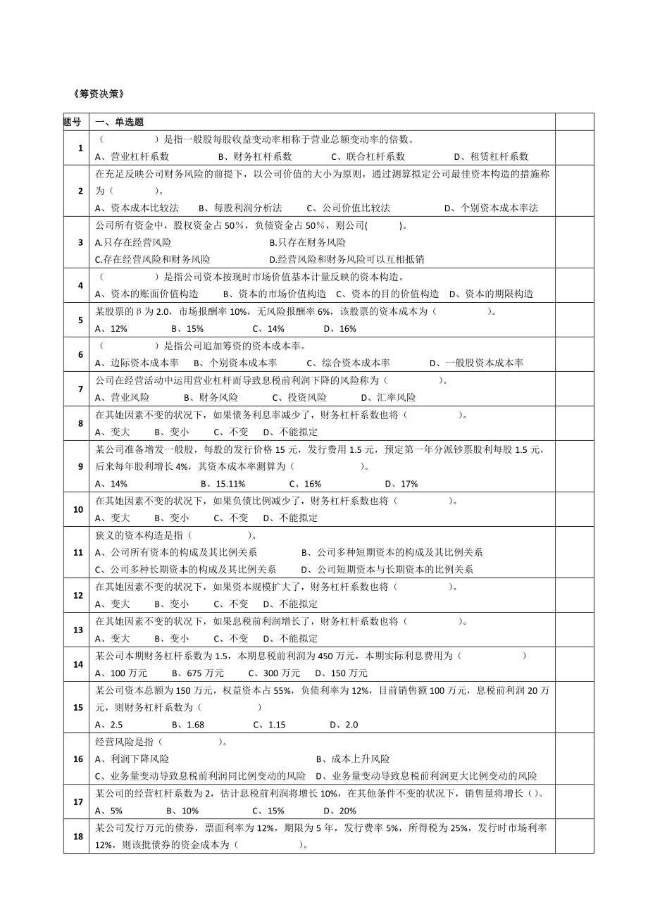 財(cái)務(wù)管理 籌資決策習(xí)題-會(huì)計(jì)10-學(xué)生版_第1頁(yè)