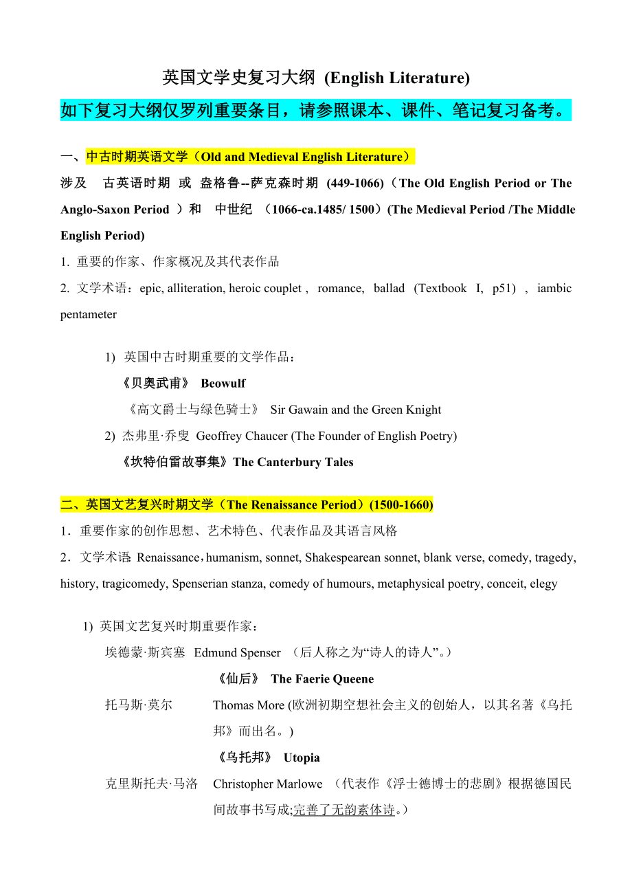 英国文学人物作品(英语专业必备)_第1页