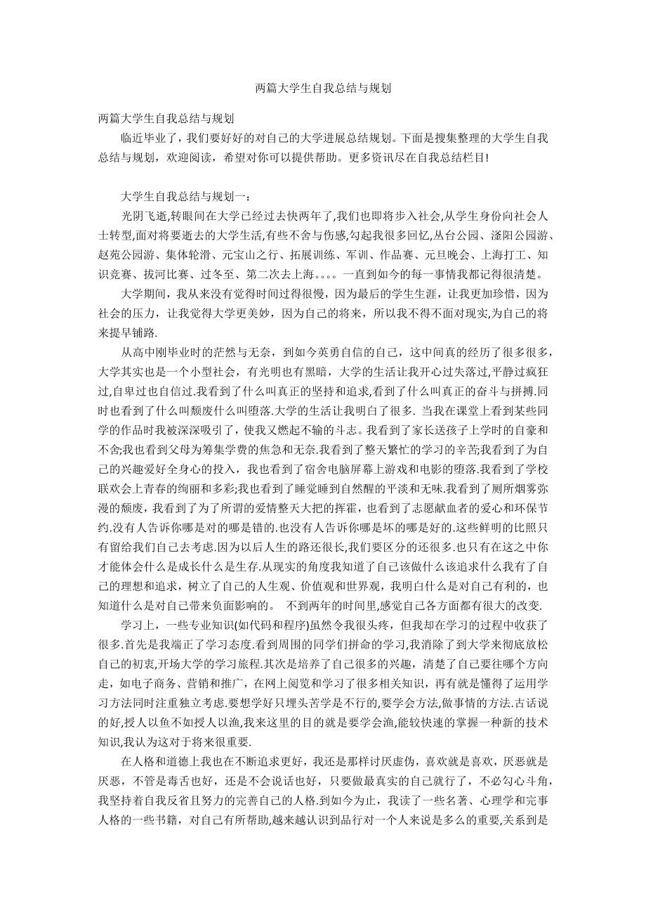 两篇大学生自我总结与规划_第1页