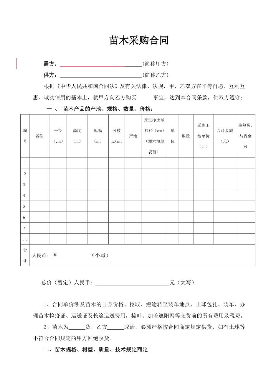 苗木采购合同范本_第1页