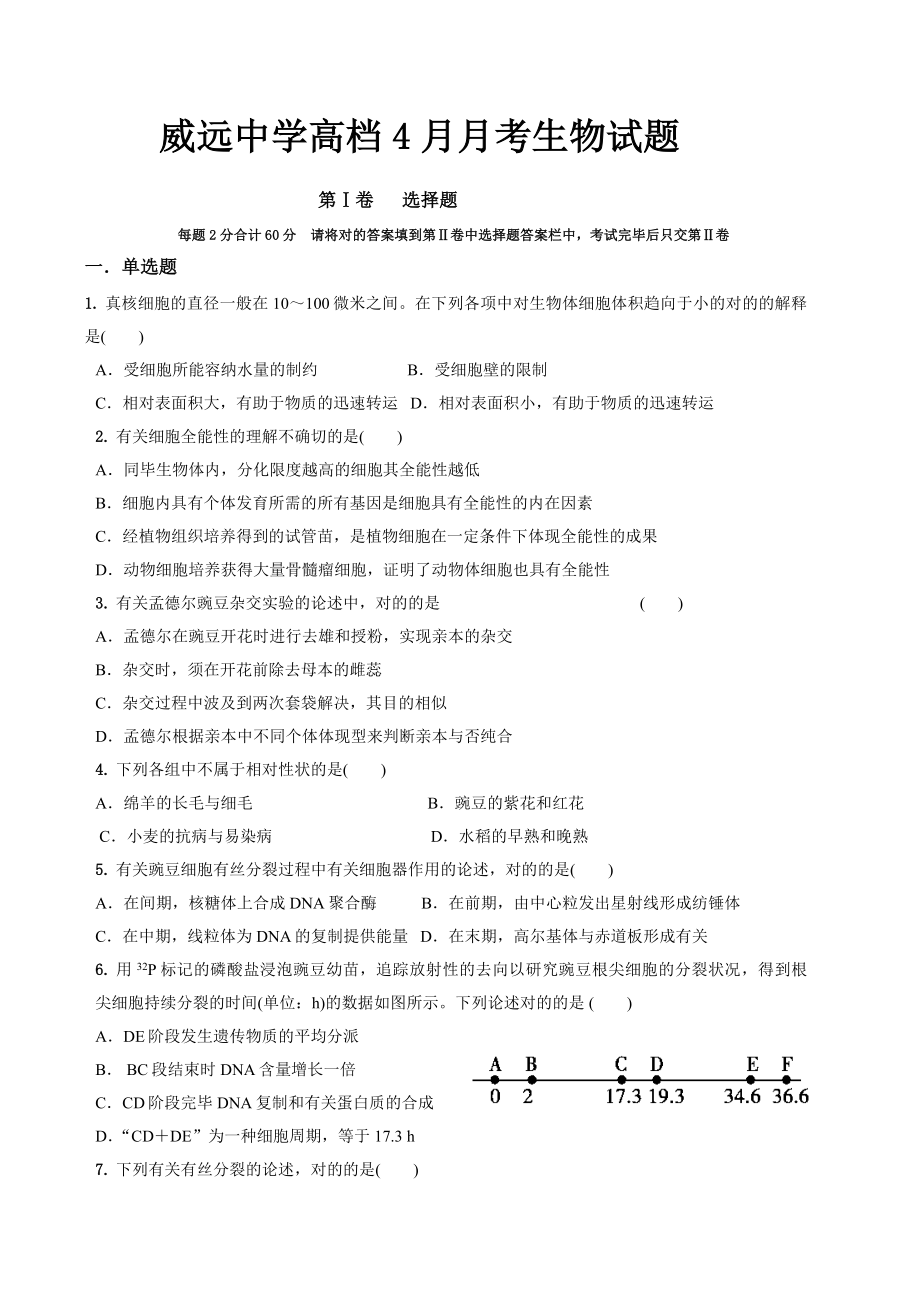 高一下學期遺傳月考題_第1頁