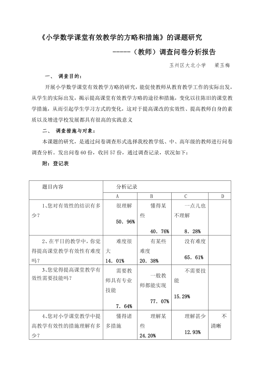 梁玉梅课题研究调查问卷分析报告_第1页