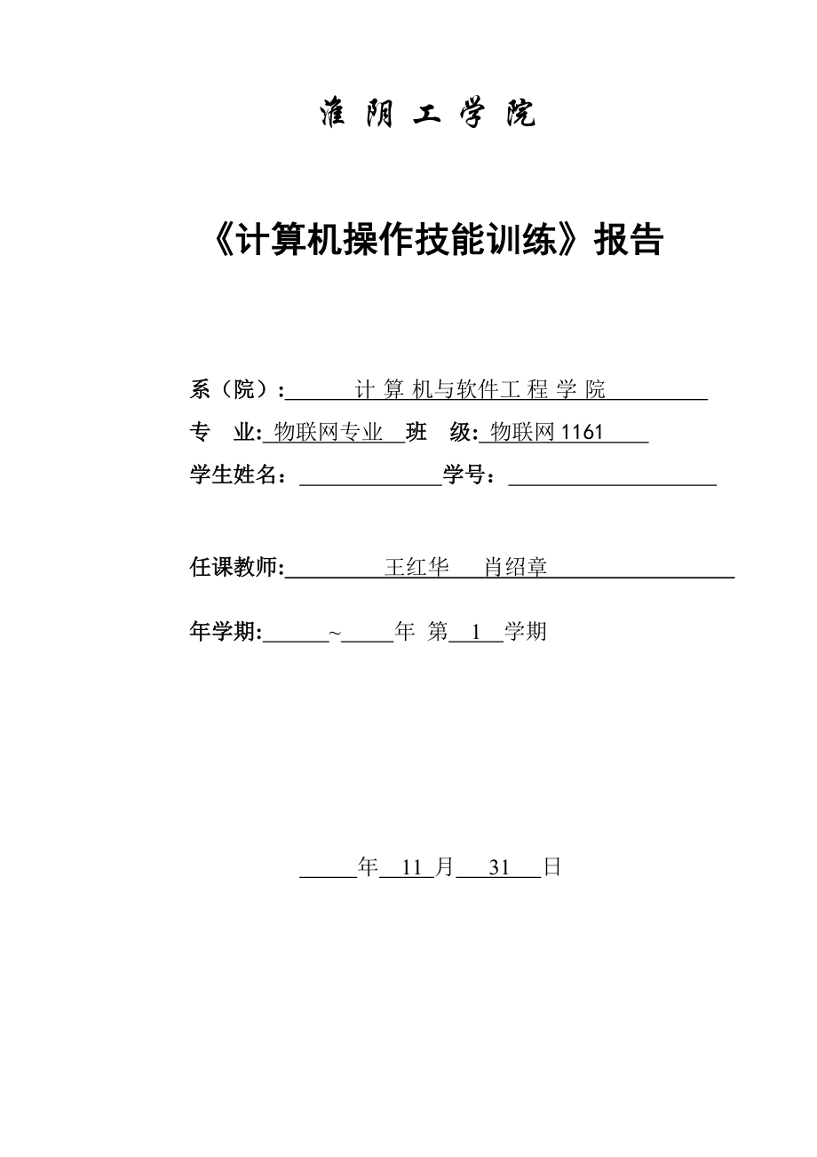 計算機操作技能訓練報告格式_第1頁