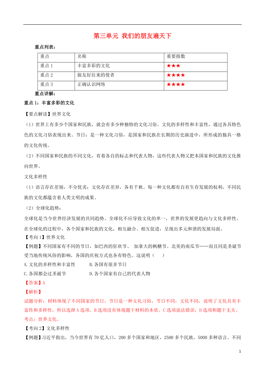 八年级政治上册第三单元我们的朋友遍天下重难点一本过新人教版_第1页