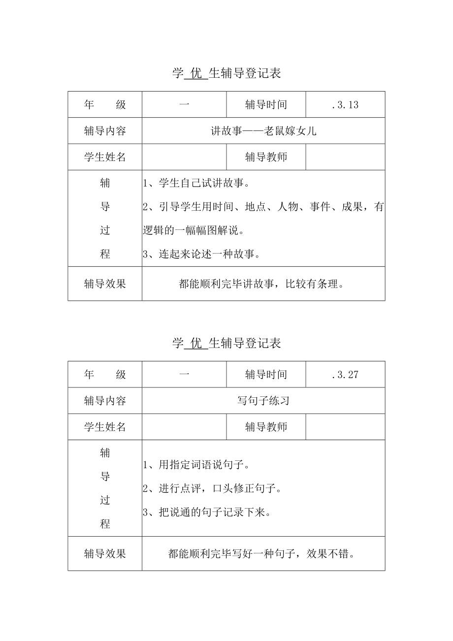 学优生学困生辅导记录表_第1页