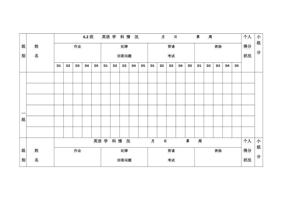英语小组评比表_第1页