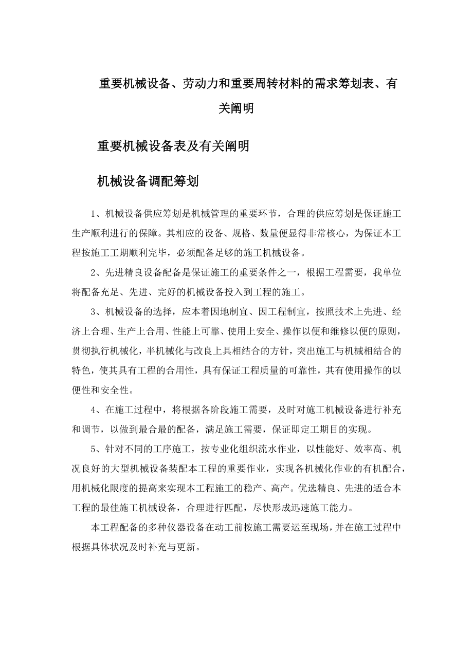 幕墙主要机械设备、劳动力和主要周转材料的需求计划表、相关说明_第1页