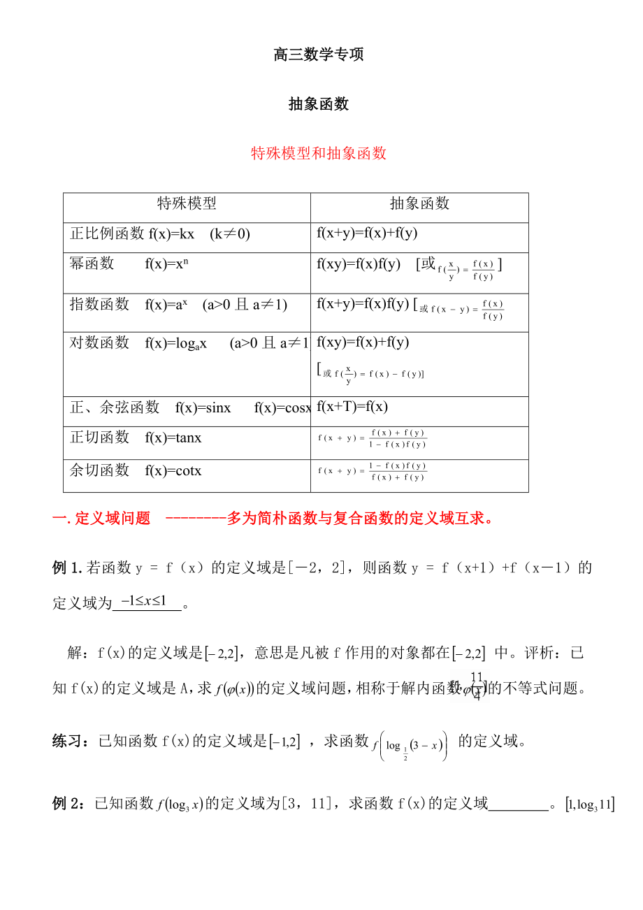 高中数学抽象函数专题_第1页