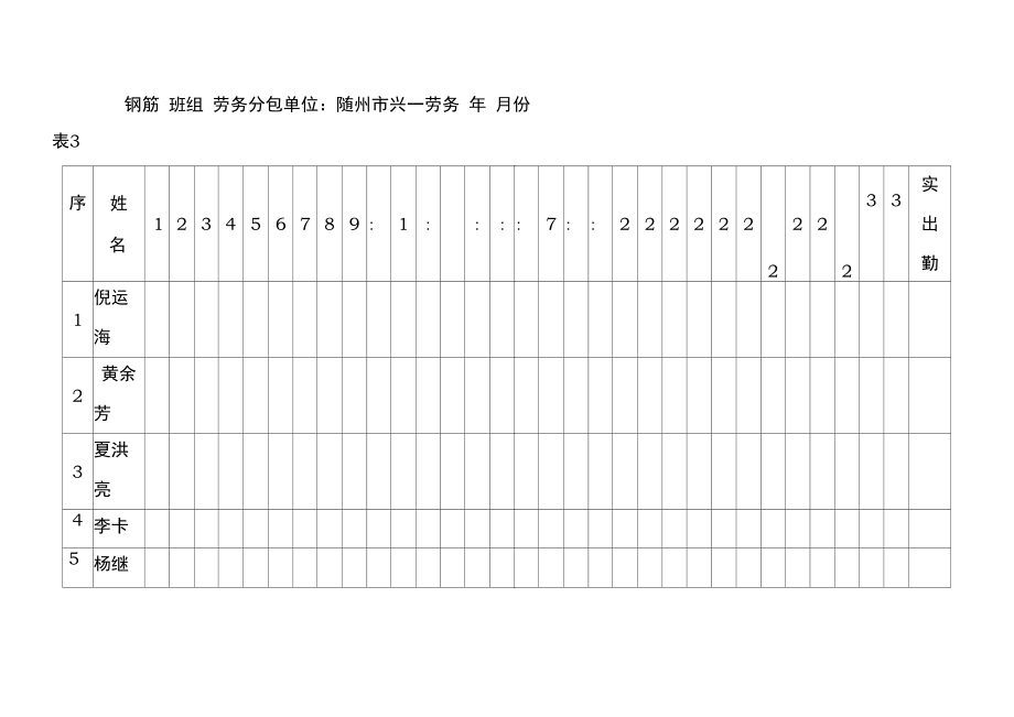 农民工考勤表_第1页