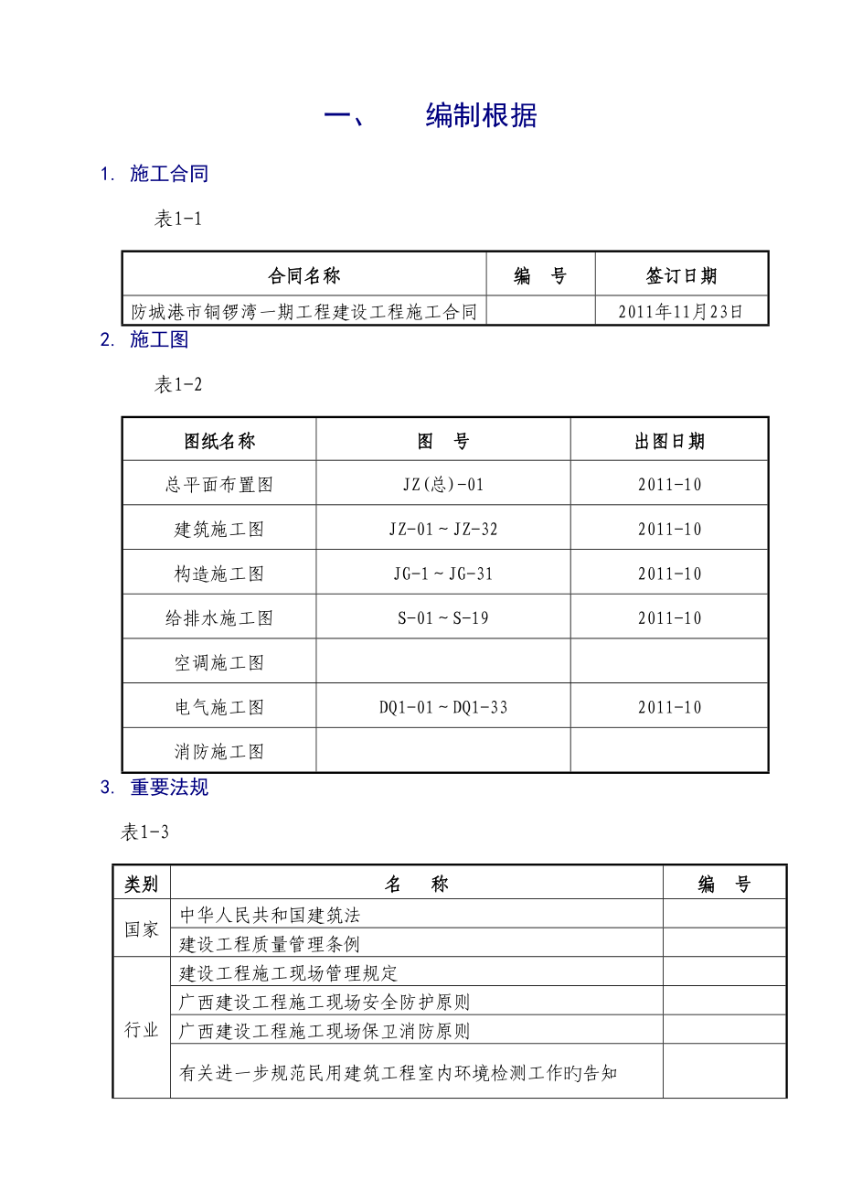 防城港铜锣湾一期工程施工组织设计方案_第1页