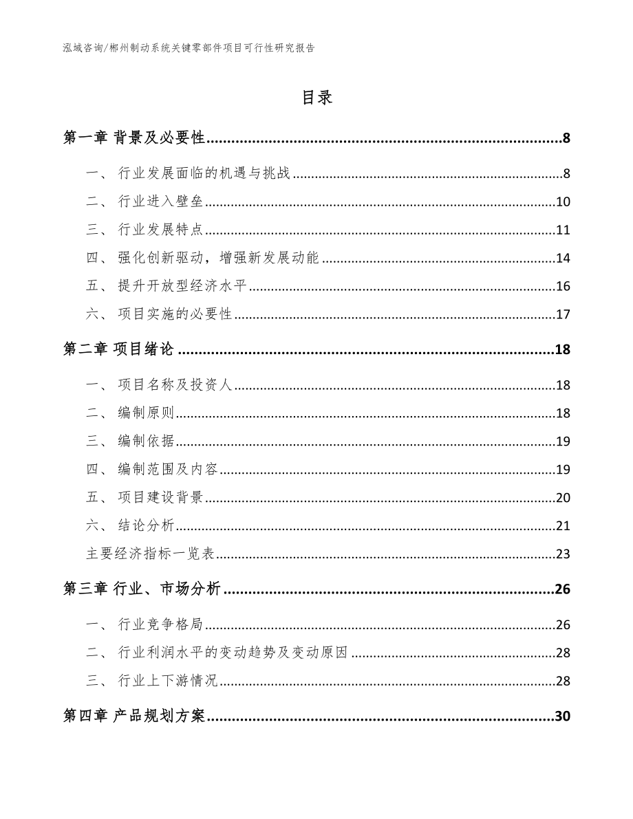 郴州制动系统关键零部件项目可行性研究报告参考范文_第1页