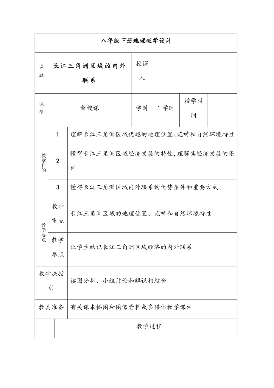 湘教版地理八年級(jí)下冊(cè)《-長(zhǎng)江三角洲區(qū)域的內(nèi)外聯(lián)系》市優(yōu)質(zhì)課一等獎(jiǎng)教案_第1頁(yè)