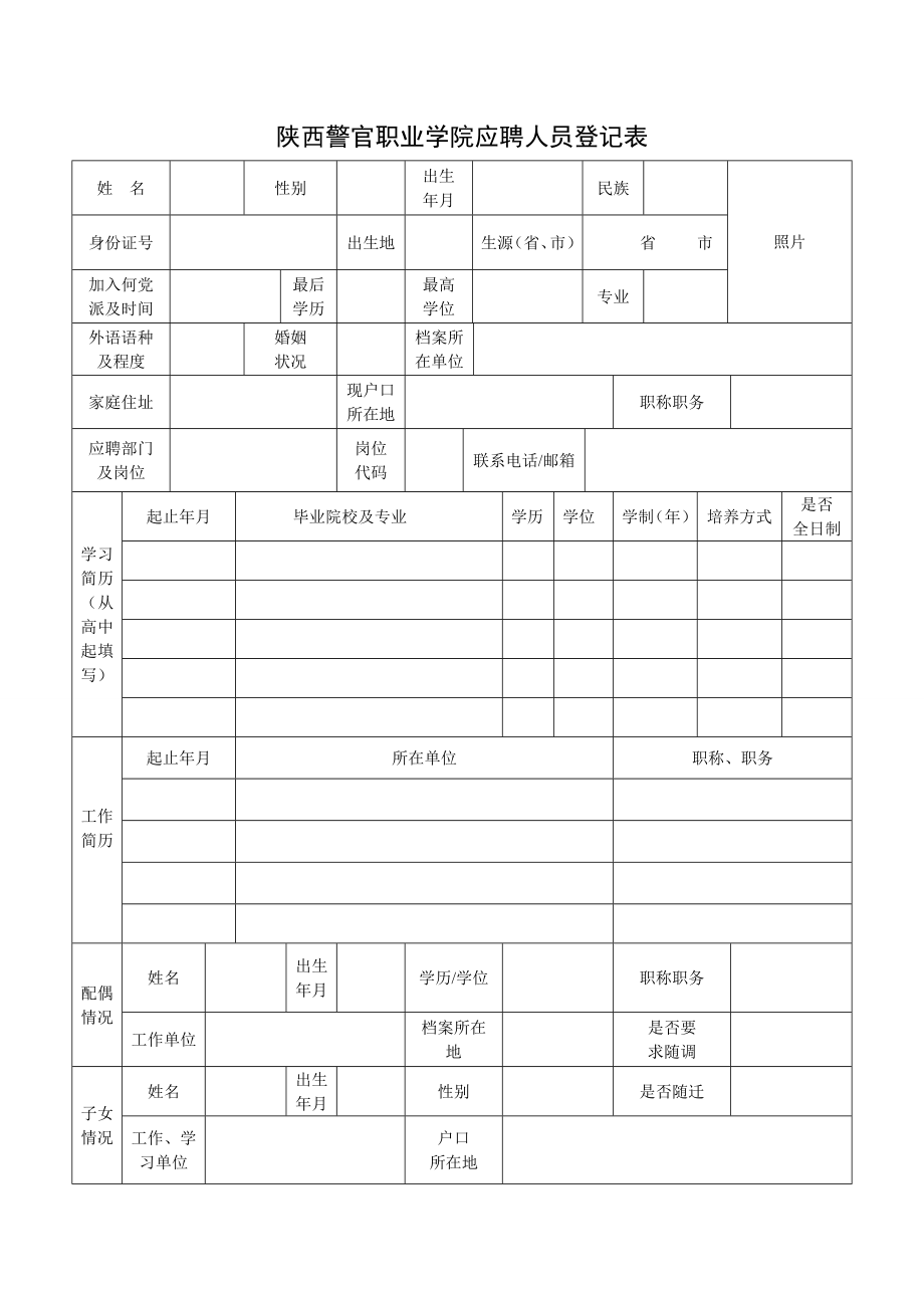 陕西警官职业学院应聘人员登记表_第1页