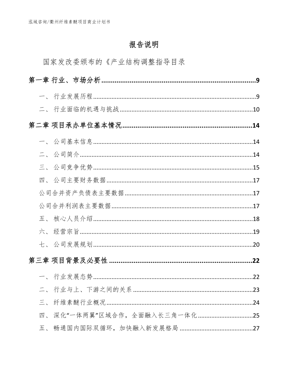 衢州纤维素醚项目商业计划书模板参考_第1页