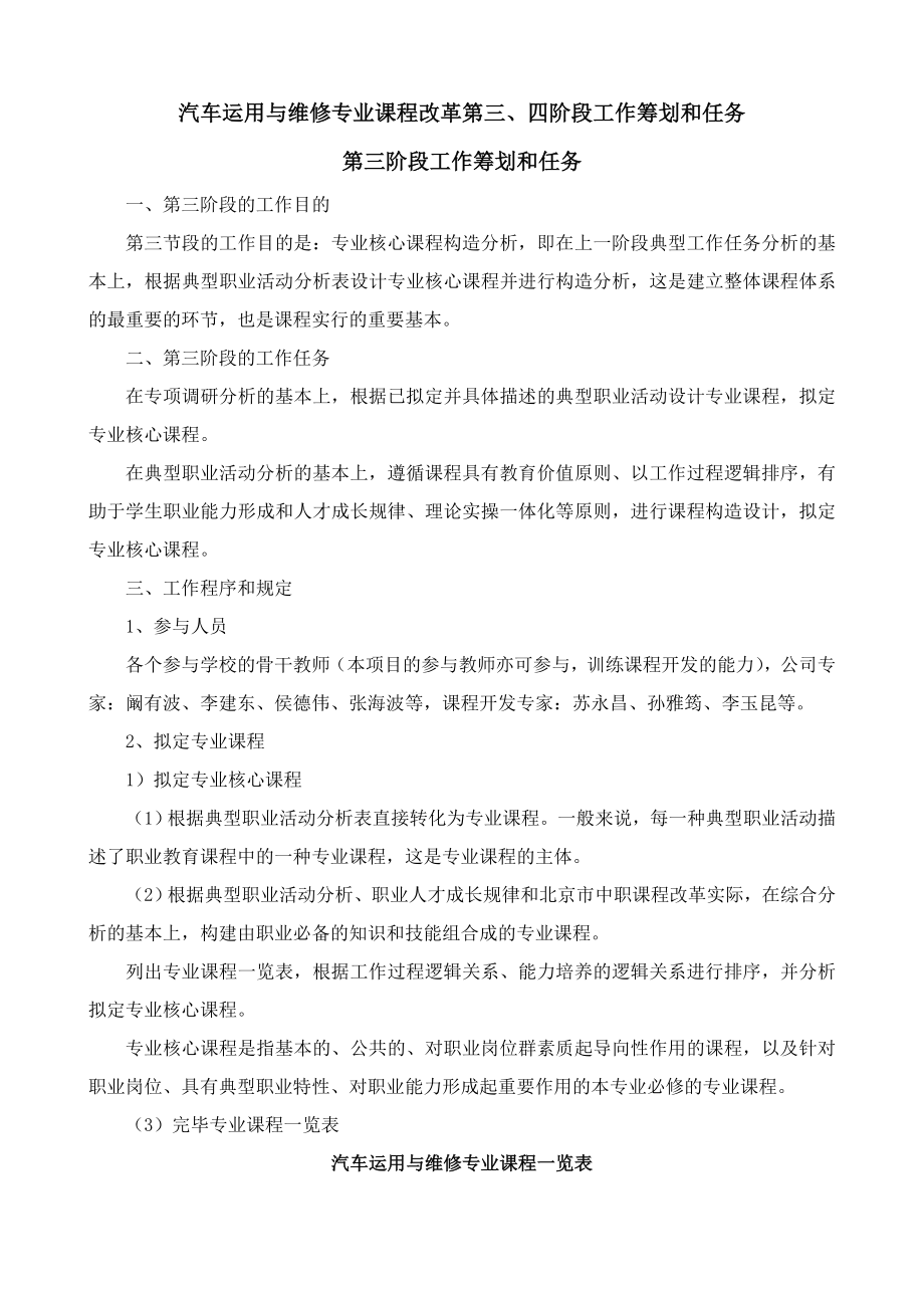 汽车运用与维修专业课程改革第三、四阶段工作计划和任务_第1页