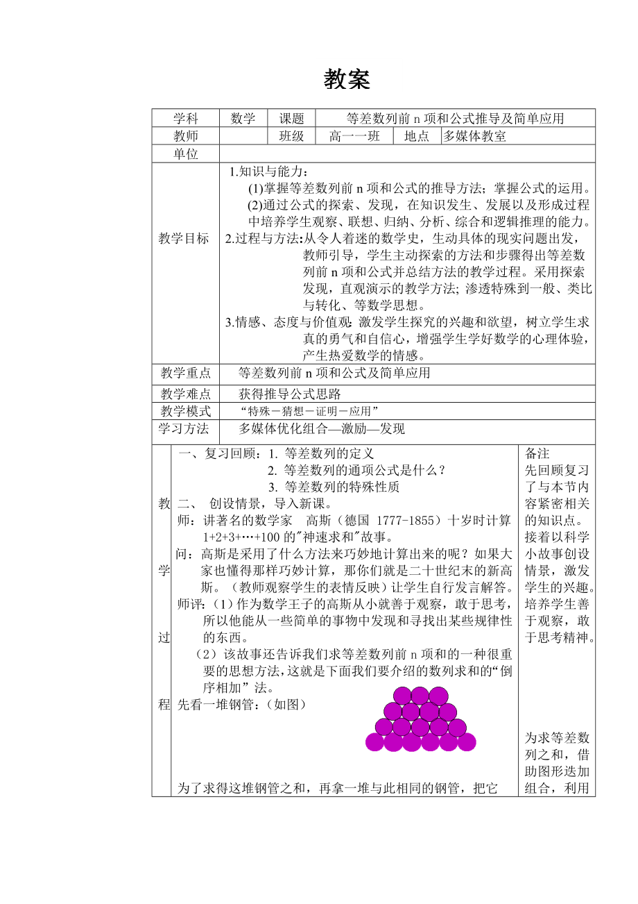 等差数列前n项和公式推导及简单应用_第1页