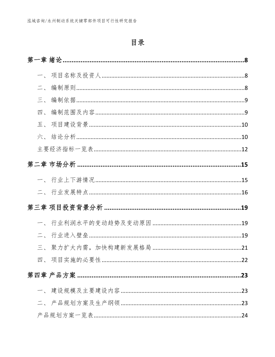 永州制动系统关键零部件项目可行性研究报告【模板】_第1页