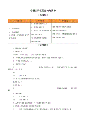 一輪復習專題27 群落的結(jié)構(gòu)與演替