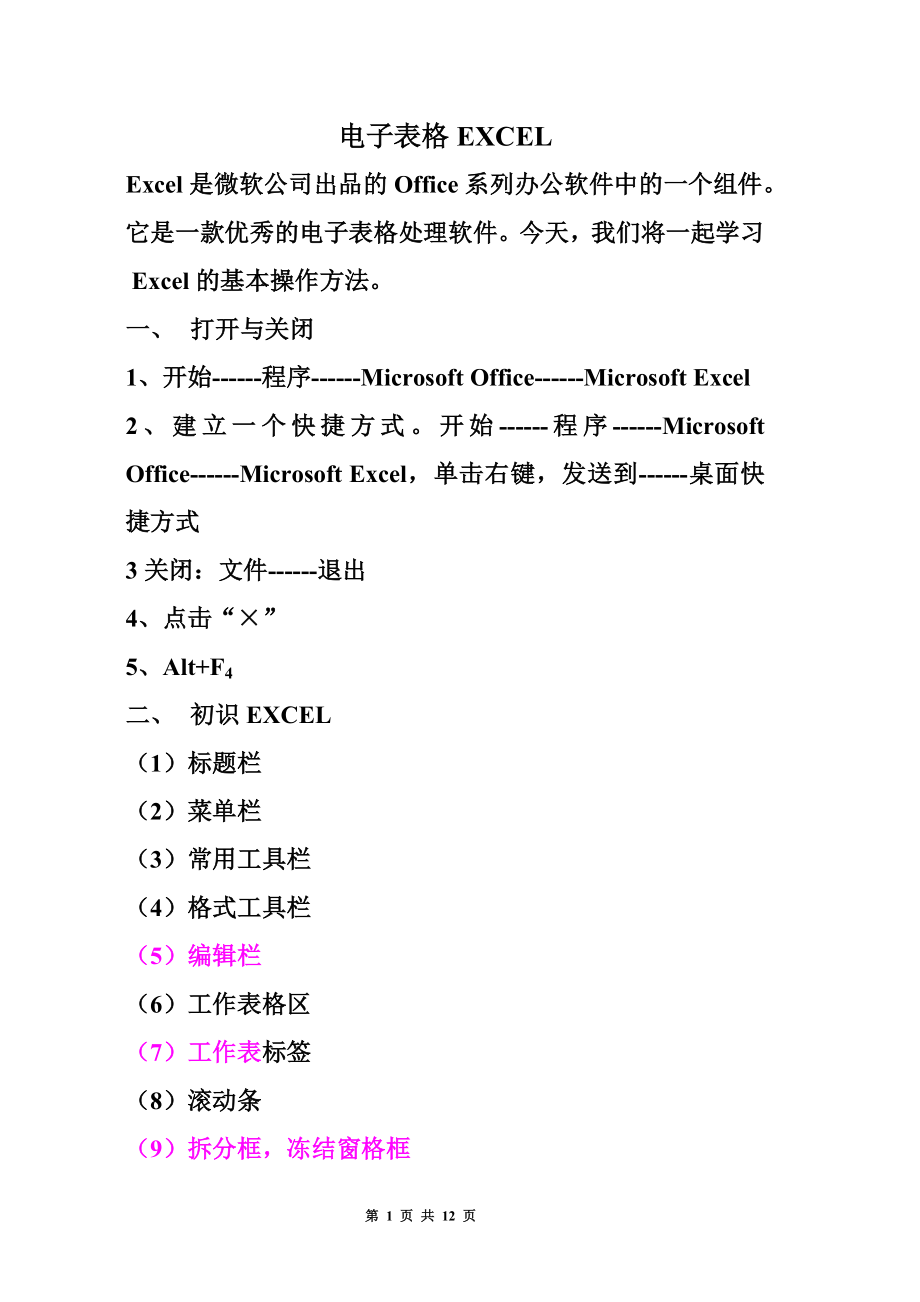 《電子表格EXCEL》word版_第1頁