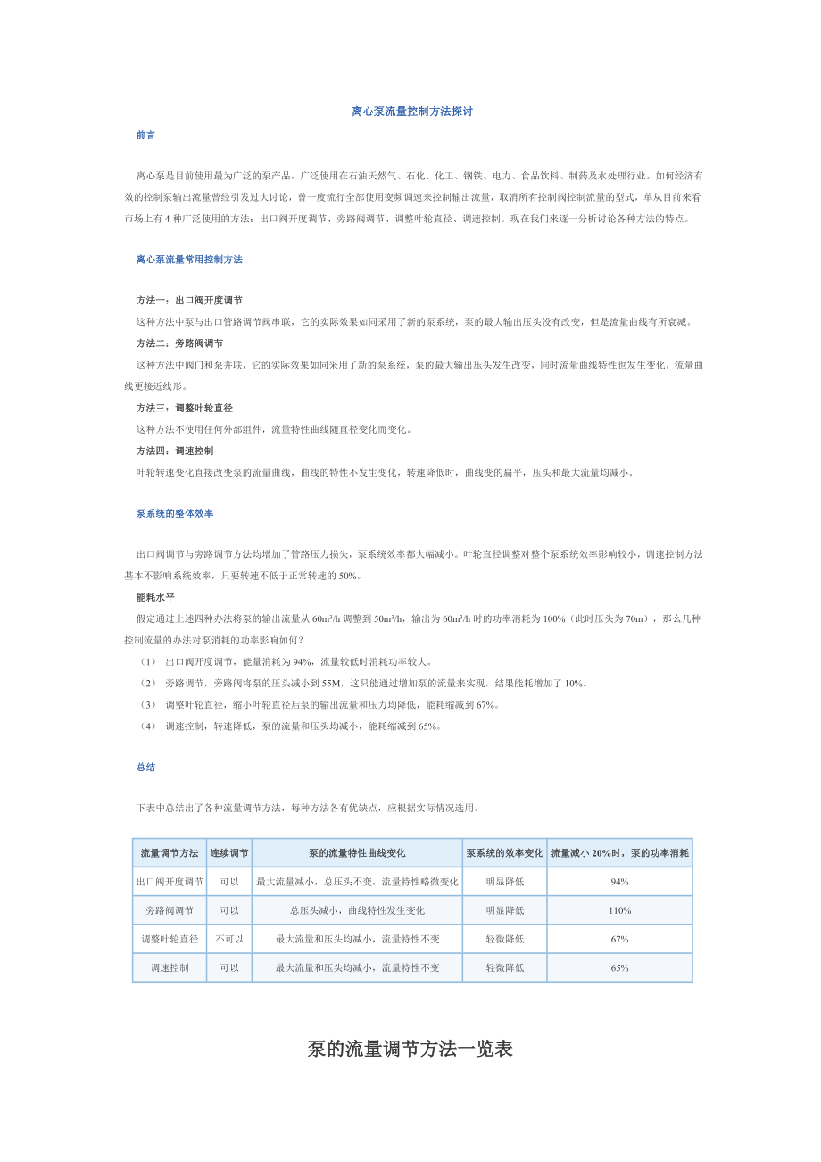 《泵流量控制方法》word版_第1頁